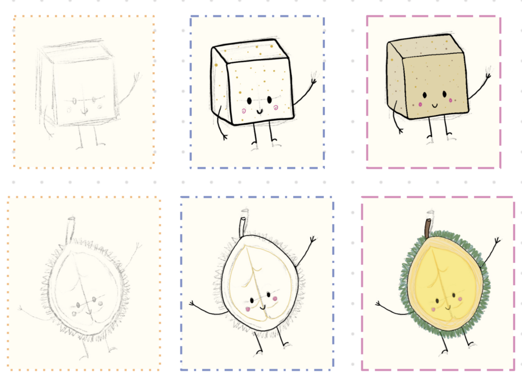 Sketches of Stinky Tofu and Durian